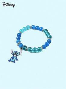 Disney 1 Disney  Bracelet, Blue And Purple Cat's Eye Beads, Stitch And Angie Cartoon Pattern, Crystal Elastic Bracelet Children's Gift Bracelet, Valentine's Day Gift