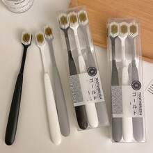 3 Pack japanische Zahnbürsten, breiter Kopf mit weichen Borsten, ultra-weiche Mikrofaserborsten, Familienpackung für Erwachsene, ergonomischer Griff in Schwarz, Weiß und Grau, sanft zu Zahnfleisch und Zähnen, geeignet für Paare und Familien