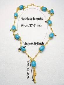 Collana lunga alla moda ed elegante in turchese, molto popolare nel Medio Oriente, semplice e realizzata con perline di turchese