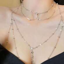 Sexy Women's Body Chain, Rhinestone Pendant Tassel Necklace, Sexy Chest Chain, Rhinestone Pearl Chain, Sexy Women Body Chain Jewelry, Rhinestone Pendant Tassel Necklace, Sexy Chest Decoration Chain, Fashionable Sexy Elegant Chain For Women, Elegant Sexy Women Necklace