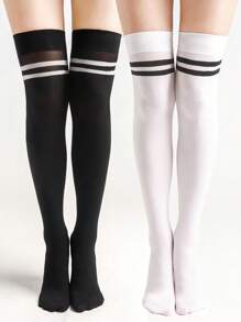 2 Pairs/1 Pair Casual & Versatile Striped Pattern Knee High Socks
