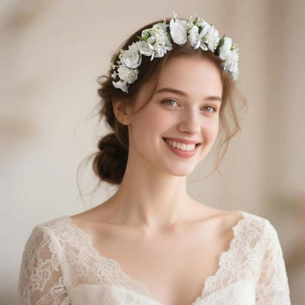 1pc Artificial Fabric Flower Headband, Rose Flower Rustic Style Headpiece, Suitable For Bridesmaid Dress And Daily Wear