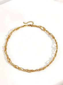 1pc Fashion Twist Design Necklace, Stainless Steel Beads Decor Snake Chain Necklacee, Minimalist Sexy Collarbone Chain Accessory, Suitable For Women For Daily Or Party Decoration