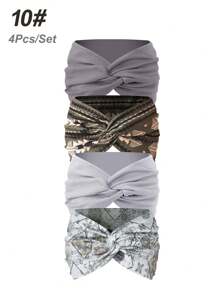 Set de 4 diademas anchas de mujer estampadas y de unicolor con diseño cruzado, accesorios de diadema turbante versátiles con estampado de leopardo y coloridos, cintillo de sudor