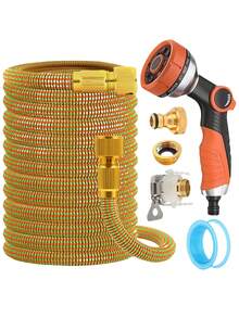 1 Stück Gartenschlauch Set mit Hochdruckbrause, Gartenschlauch Set, strapazierfähiger Gummi, universelle Anschlüsse, geeignet für Reinigung von Haus und Auto, Auto-Wasch-Zubehör, multifunktionales Garten Set, ausziehbares Schlauchdesign, Gartenschlauch