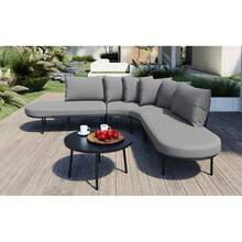 GO Patio Half- Moon Curved Outdoor Furniture Sofa Set With Coffee Table, All Weather Iron Frame Outdoor Indoor Conversation Set For 6 People, Padded Seats And Backrest Cushions For Garden, Gray-998 - Multicolor - View 7