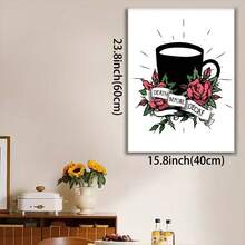 Póster enmarcado "Muerte antes del descafeinado" - Impresión de café - Arte de la cafeína - Arte floral - Regalo para él, ella y el barista - Decoración mínima y divertida para la cocina, el restaurante o el comedor, decoración hogareña creativa, carteles decorativos de alta calidad para dormitorio, gimnasio, bar, cafetería, arcada, sala de estar, decoración de pared, regalo perfecto - Enmarcado - Ver 3