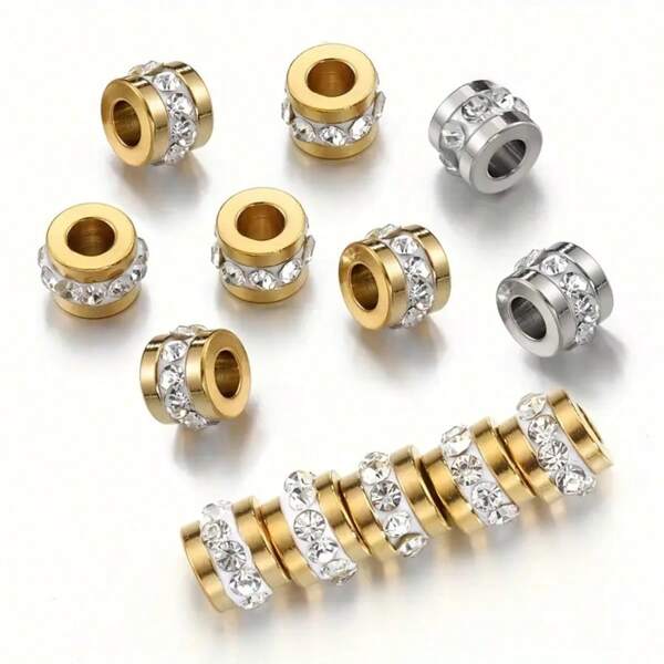 10 pièces Perles séparatrices en acier inoxydable avec strass, convient pour la fabrication de bijoux pour femmes, bracelets, colliers, artisanat DIY