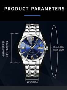 Reloj de cuarzo de marca de lujo para hombre, de acero inoxidable dorado, con fecha, visualización del día de la semana, acentos de diamantes y esfera luminosa