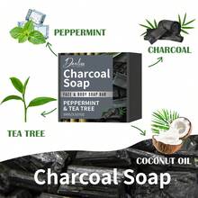 SUMIFANG 木炭香皂 FACE&BODY OAPBAR，面部、身体、男女青少年油性皮肤，3.527 盎司。 - 黑色 - 查看 4