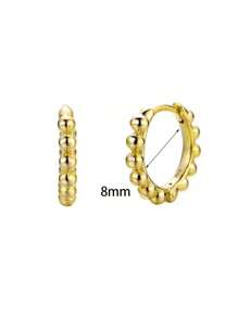 2Pcs Simple Fashion Small Round Bead Hoop Earrings For Women Men Vintage Gold Silver Color Copper Metal Huggie Earrings Female Punk Minimalist Jewelry Accessory