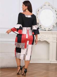 Große Größen elegantes Off-Shoulder kariertes Lässig Kleid für den Alltagsgebrauch