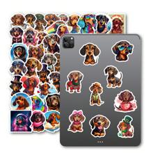 50 pegatinas impermeables de PP con diseño de perro salchicha de dibujos animados, coloridas y infantiles, aplicables a tazas, patinetas, computadoras portátiles, cuadernos, equipaje, educación temprana, recompensas en el aula, interacción entre padres e hijos