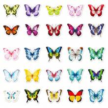 50 piezas Pegatinas de mariposas de colores, pegatinas decorativas resistentes al agua de PP adecuadas para botellas de agua, monopatines, portátiles, diarios, equipaje