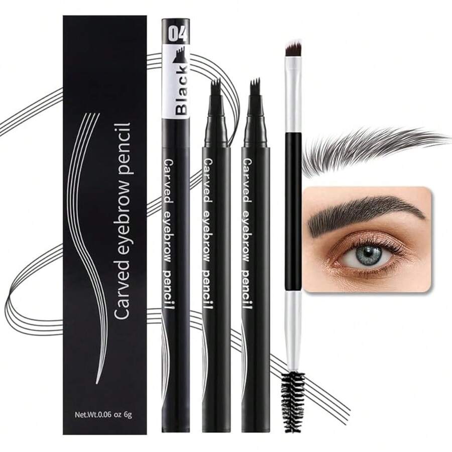 6Pcs Eyebrow Pencils For Women, Wooden Hard-Core Dark Brown Eyebrow And Eyeliner Pencil, Long Lasting Waterproof And Sweat-Proof, Beginner Makeup Brow Pencil,Create A Natural Eye Brow Makeup - 04# 2Pcs Sponge Head(1)-black - View 1