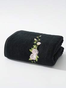 1件/2件/4件 玫瑰刺繡珊瑚絨毛巾浴巾，超柔軟、吸水、親膚、不掉毛、快乾手巾，戶外泳池毛巾、毯子、午睡毯，成人情侶居家日常用臉洗浴手巾，男女頭髮乾燥毛巾 70*140cm 浴室浴巾、34*75cm 面巾、或特大號 90*170cm 浴巾、40*80cm 毛巾 - 黑色 - 查看 8