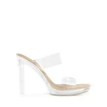 Women Wide Fit Clear Strap Chunky Heeled Mule Sandals, Fashion Summer Slip-On Heels For Summer Spring Wearing - Transparent - View 7