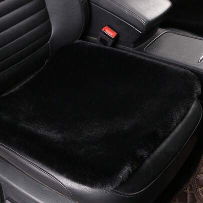 1pc Black Plush Car Front Seat Cover, Universal Car Interior Decoration,Car Accessories