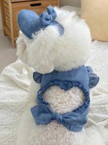 2pcs Pet Cat & Dog Spring/Summer Outfit: Denim T-Shirt Vest + Cute Hat