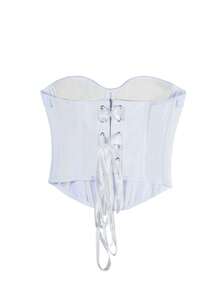 Apperloth A Women's Y2K Preppy Style White Cropped Tube Top, Strapless Tie-Up Camisole, Suitable For Casual, Country Music Concerts, Music Festivals And Other Occasions - White - View 4