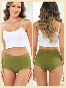 5 Packs Multicolor Comfortable Stretchy Lace Underwear For Women Lace Full Covreage Boxer Briefs Pantie S-XL - Nhiều màu - Xem 2