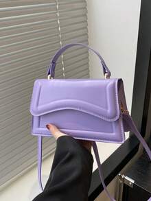 New Women Solid Color PU Leather Small Square Handbag, Simple & Fashionable Shoulder Bag For Outings, Versatile & With Detachable Adjustable Strap , Purple - Purple - View 3