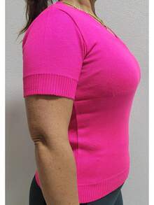 Women's Short Sleeve Blouse | Short Sleeve Blouse | Summer Blouse | Short Sleeve Elastane Blouse - 玫紅色 - 查看 8