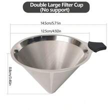 可重复使用的 304 不锈钢咖啡过滤器，双层咖啡滴滤漏斗，无需滤纸，重返校园 - 銀色 - 查看 9