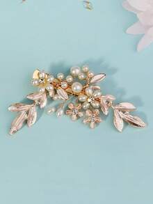 1pc Elegant Floral & Leaf Rhinestone Faux Pearl Decorated Garden Wedding Bridal/Bridesmaid Hair Clip Accessory Valentine's Day Accessories - Gold - View 4
