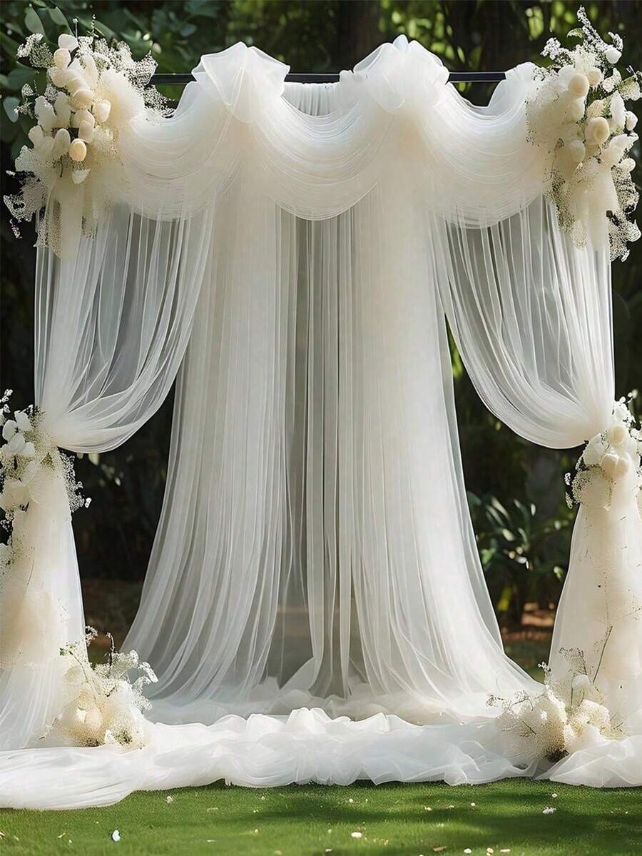 1 peça/2 peças Tule para Drapeado de Arco de Casamento Branco, Tecido de Drapeado para Arco de Casamento, Cortinas de Teto para Decoração de Cerimônia de Casamento, Recepção, Decoração, Melhores Presentes, Decoração de Casamento, Decoração Doméstica, Decoração de Quarto, Decoração de Aniversário, Decoração de Graduação, Decoração de Festa de Despedida de Solteira