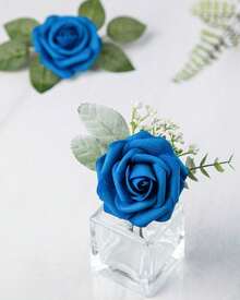 25Pcs Artificial Roses Flowers Fake Roses With Stems Real Touch Foam Flowers For DIY Wedding Bouquet Baby Shower Centerpiece Floral Arrangement Party Home Decor(Dark Red) - Royal Blue - View 3