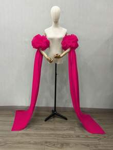 1pc White Satin Puff Sleeve Bride Decorative Sleeve Cover + Detachable Long 125cm Train Autumn Accessories - Multicolor - View 11