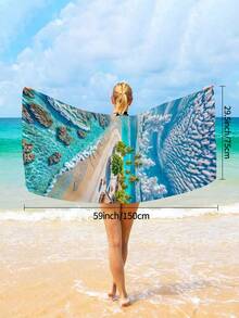 1 件超大超柔软超细纤维沙滩巾，贝壳、海星、海螺图案印花，适合旅行、游泳池、瑜伽、健身房、运动毛巾、度假必备多用途沙滩巾（单面印花） - 彩色 - 查看 13