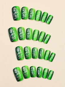 24 sztuki zielony gradient wężowy nail art lato krótki prasowanie na sztuczne paznokcie zestaw