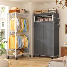 Clothes Rack With Cover & Wheels - Heavy Duty Adjustable Rolling Portable Closet, Space-Saving 35.5" W X15.7" D X79" H,Room Decor,Home Decor - White - View 9