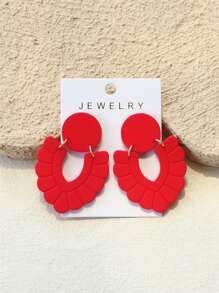 1 Pair Women Abstract Shape Red Ceramic Texture Hollow Out Design Elegant Personalized Acrylic Earrings