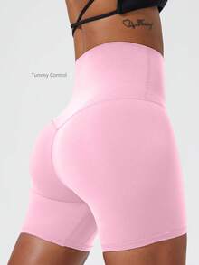 Quần short thể thao nữ co giãn cao, in chữ, màu nude, thích hợp cho yoga, thể thao, đạp xe, chạy bộ, tập gym, trong nhà và ngoài trời, chất liệu thoáng khí, quần tập thể dục mùa hè màu hồng. - Hồng - Xem 3