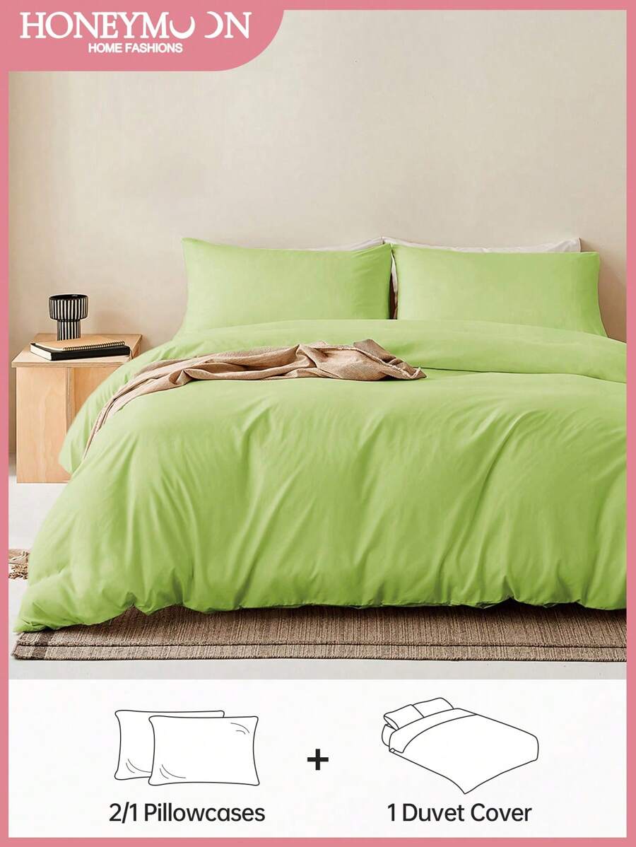 2/3 pièces Ensemble de housses de couette ultra douces et unies, literie avec sensation nuageuse légère, housse de couette*1 taie d'oreiller*1/2, vert pastel, s'adapte parfaitement aux lits de tailles simple, double, grand et queen