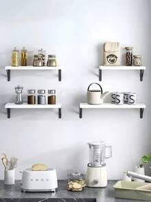 4 muebles de madera sencillos, estantes flotantes de madera rústica, adecuados para sala de estar, baño, dormitorio, cocina y otra decoración del hogar - Blanco - Ver 5