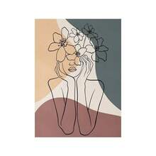 1 件焦橙色抽象墙面艺术帆布画赤土色太阳月亮简约女性线条海报波西米亚风印刷品家居装饰可选框架 - 彩色 - 查看 33