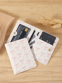 Portofel mini cu buzunar, model roz cu fundă, portofel minimalist pentru carduri, subțire, ușor, portabil, cu numerar, card de identitate, card de credit, buzunar pentru monede, pentru cadou de ziua de naștere, cadou de aniversare, iubitor de femei, fete, femei, adolescenți, pentru studenți, școală, studenți, bărbați, bărbați