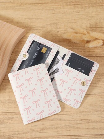 Rosa rosett- och hjärtmönster mini-plånbok, moderiktig minimalistisk korthållare, smal lätt och bärbar, kan rymma kontanter, ID, kreditkort, mynt, lämplig som födelsedagspresent, årsdagspresent till älskare, kvinnor, flickor, tonåringar, högskolestudenter, män