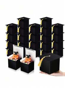 Set de 5 piezas/10 piezas/20 piezas Caja de regalo de caramelo con forma de birrete de graduación, Caja de galletas y chocolates para la fiesta de graduación, Decoración de mesa de graduación con borla dorada, Navidad