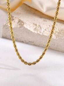 1 Peça Colar de Corrente de Aço Titanium Banhado a Ouro 18K Trançado Elegante, Múltiplos Tamanhos Disponíveis, À Prova d'Água e Resistente à Descoloração, para Mulheres