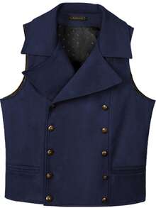 Men's Suede Vests Double Breasted Cowboy Suit Western Vest Classic Groomsmen Wedding Waistcoat For Work And Casual - 藏蓝色 - 查看 2