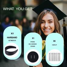 DWTABF Graduation Cap Headbands And 8 Tassel Clips, Graduation Hat Holder Accessories, Secure Cap Stay At Place For Grad Day For Graduates Students Girls And Boys (Black, 1Pack)(No Hat) - 黑色1包 - 查看 5
