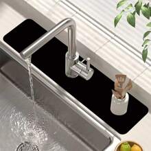 1pc Black Printed Absorbing Mat, Stone Print Quick Drying Mat, Bottom Drain Absorbing Drying Mat For Bathroom, Kitchen, Tap, Office, Commercial, Farm, Home Water Taps Decor Mat