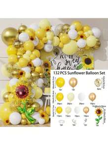 132pcs Sunflower Theme Balloon Party Garland Arch Kit, Yellow Flower Aluminum Film Balloon Kit, Birthday Party Decor, Wedding, Bridal Shower Party Decoration, Anniversary Party Decoration, Indoor And Outdoor Scene Setting Decoration Kits