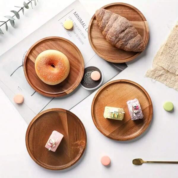 Plateau de service rond en bois de rose - Plat en bois pour les desserts, les collations, les fruits, les amuse-gueules, les salades, les gâteaux - Idéal pour les restaurants, les bars, les fêtes, Noël, Halloween, Pâques, Thanksgiving