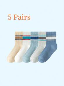 10 pares/5 pares/1 par de calcetines de tripulación de unicolor y a rayas, transpirables y que absorben la humedad, estilo deportivo, para niños y adolescentes, adecuados para primavera y verano, regalos de festividades